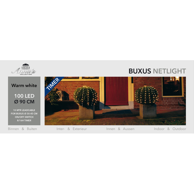Buxus verlichting lichtnet met timer 100 lampjes warm wit 90 cm -