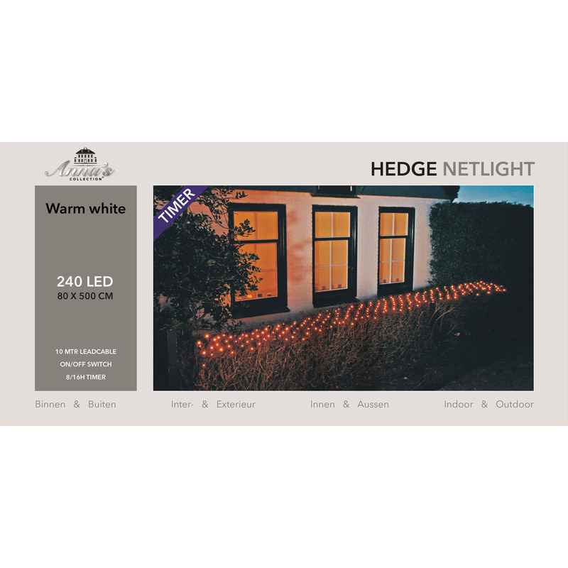 Kerstverlichting lichtnet - 240 led lampjes - warm wit - 80 x 500 cm - heg lampjes -