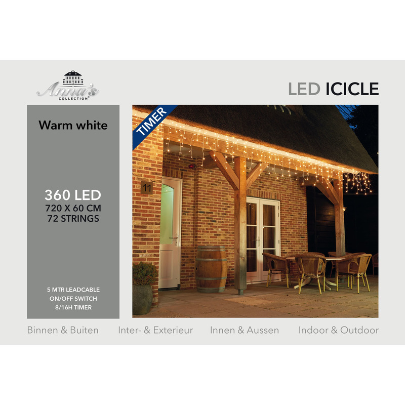 Kerst ijspegelverlichting met timer 360 lampjes warm wit 7,2 m -