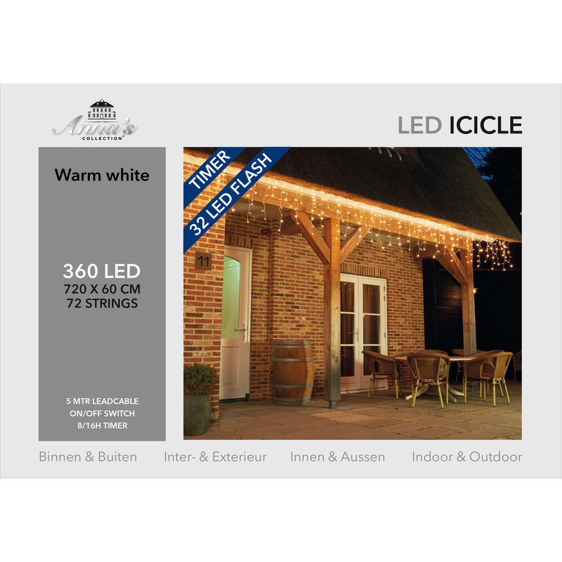 Ijspegelverlichting - lichtsnoer - 360 led lampjes - warm wit - 720 x 60 cm -