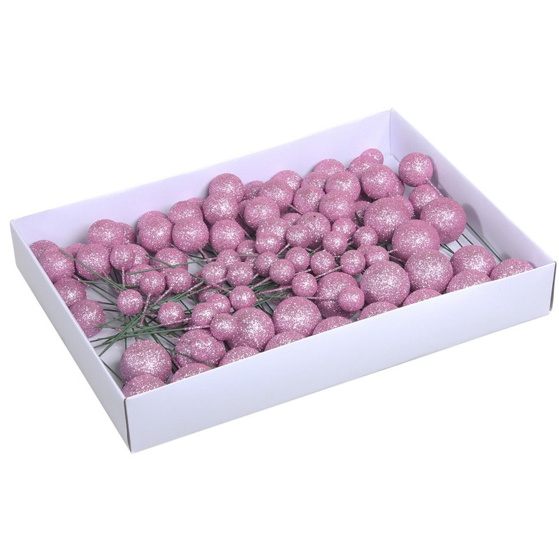 Othmar Decorations Stekers - 100x - roze - kerstballen -2/3/4 cm -