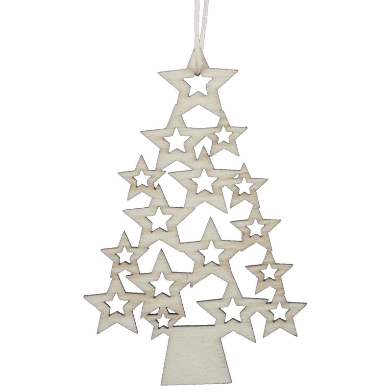 10x Houten kerstboom kersthangers 6,5 x 10 cm kerstornamenten -