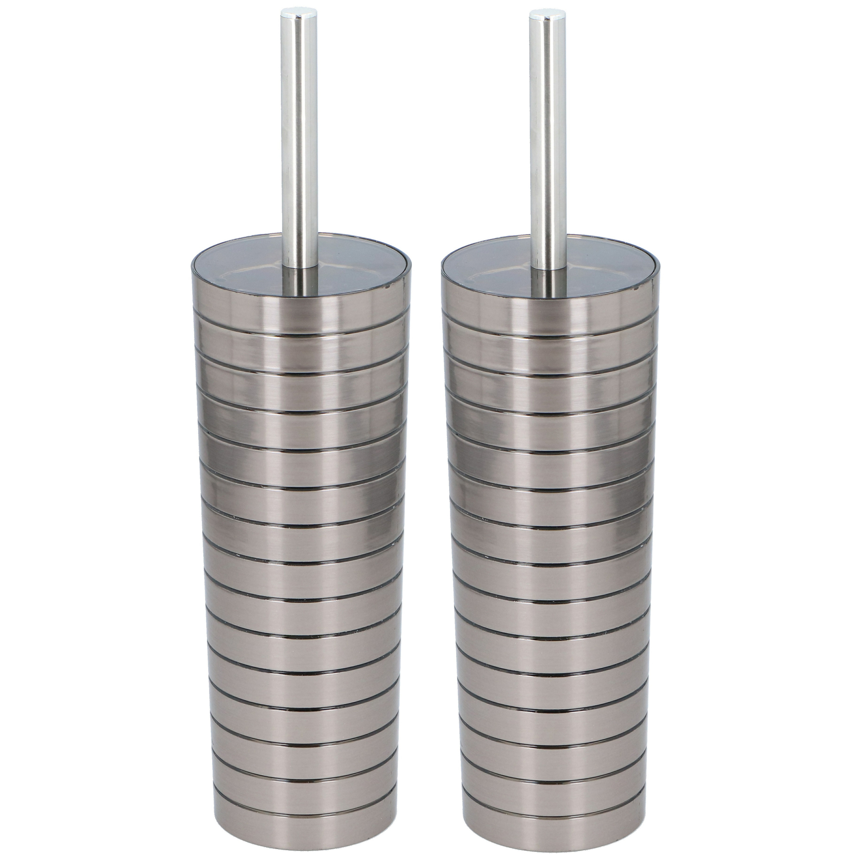 Set van 2x stuks RVS toiletborstel met houder streepmotief -