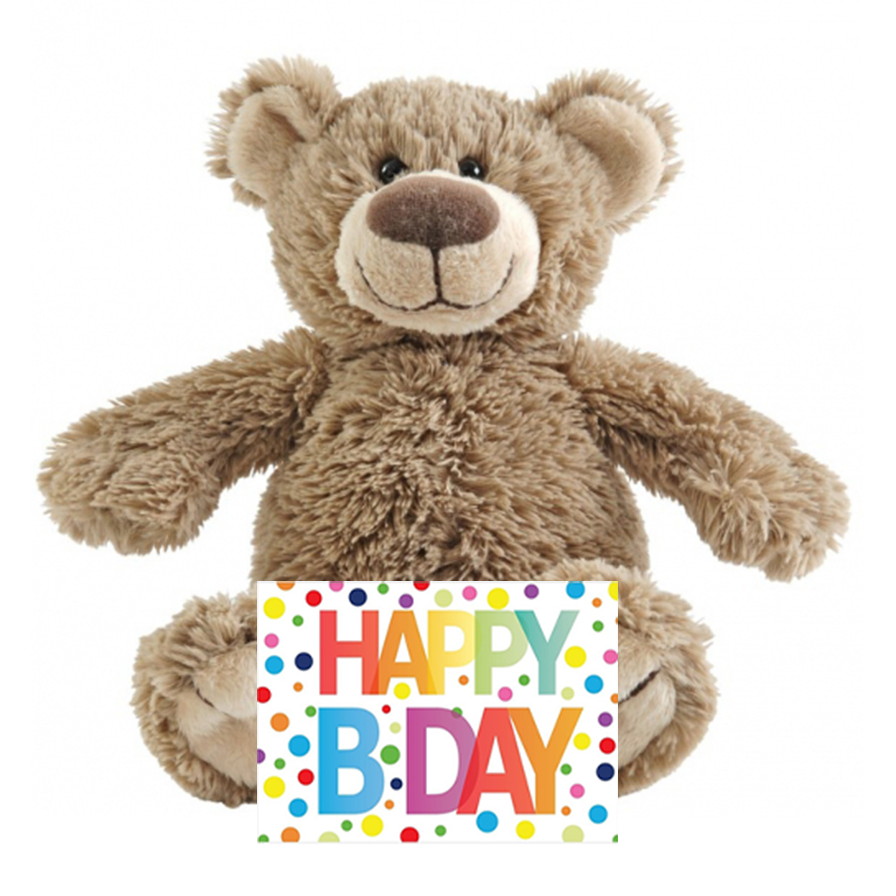 Kinder cadeau knuffelbeer met Happy birthday wenskaart -