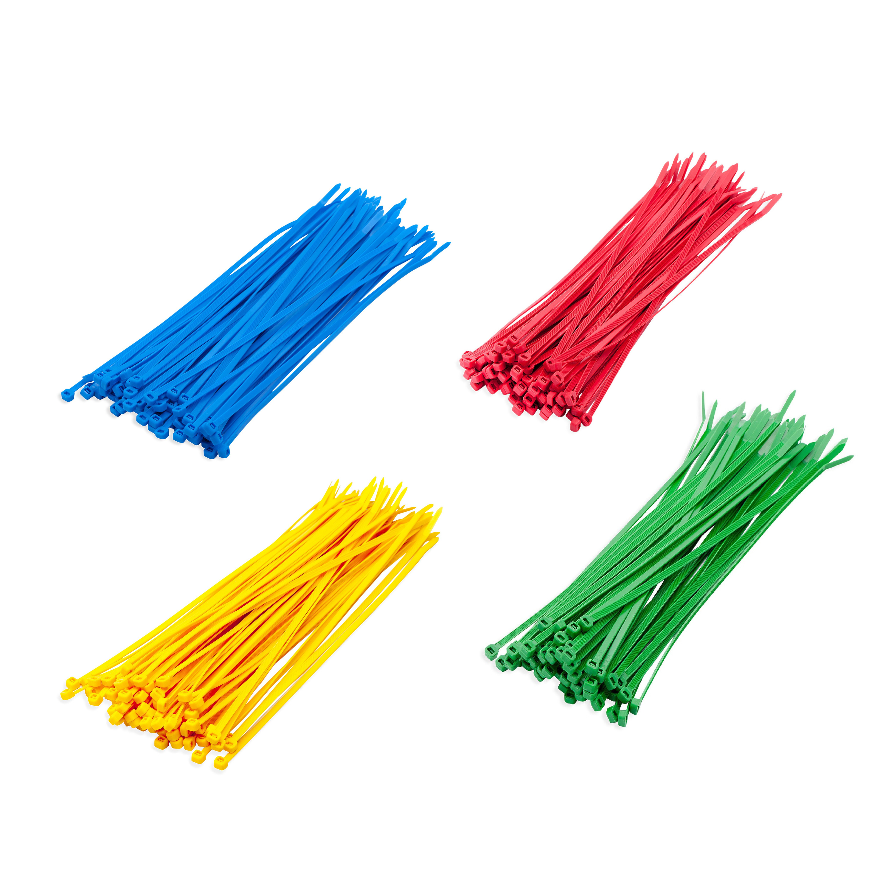 400x stuks gekleurde kabelbinders nylon groen / blauw / rood / geel 10 cm x 25 mm -
