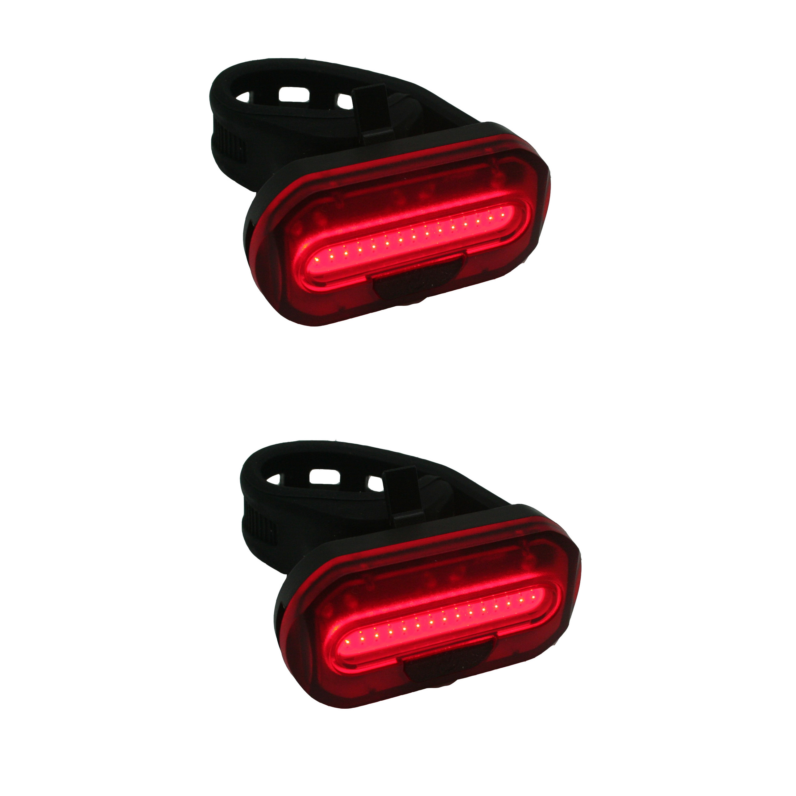 2x Fietsachterlichten / batterijachterlichten fietsverlichting COB LED met bevestigingsband -