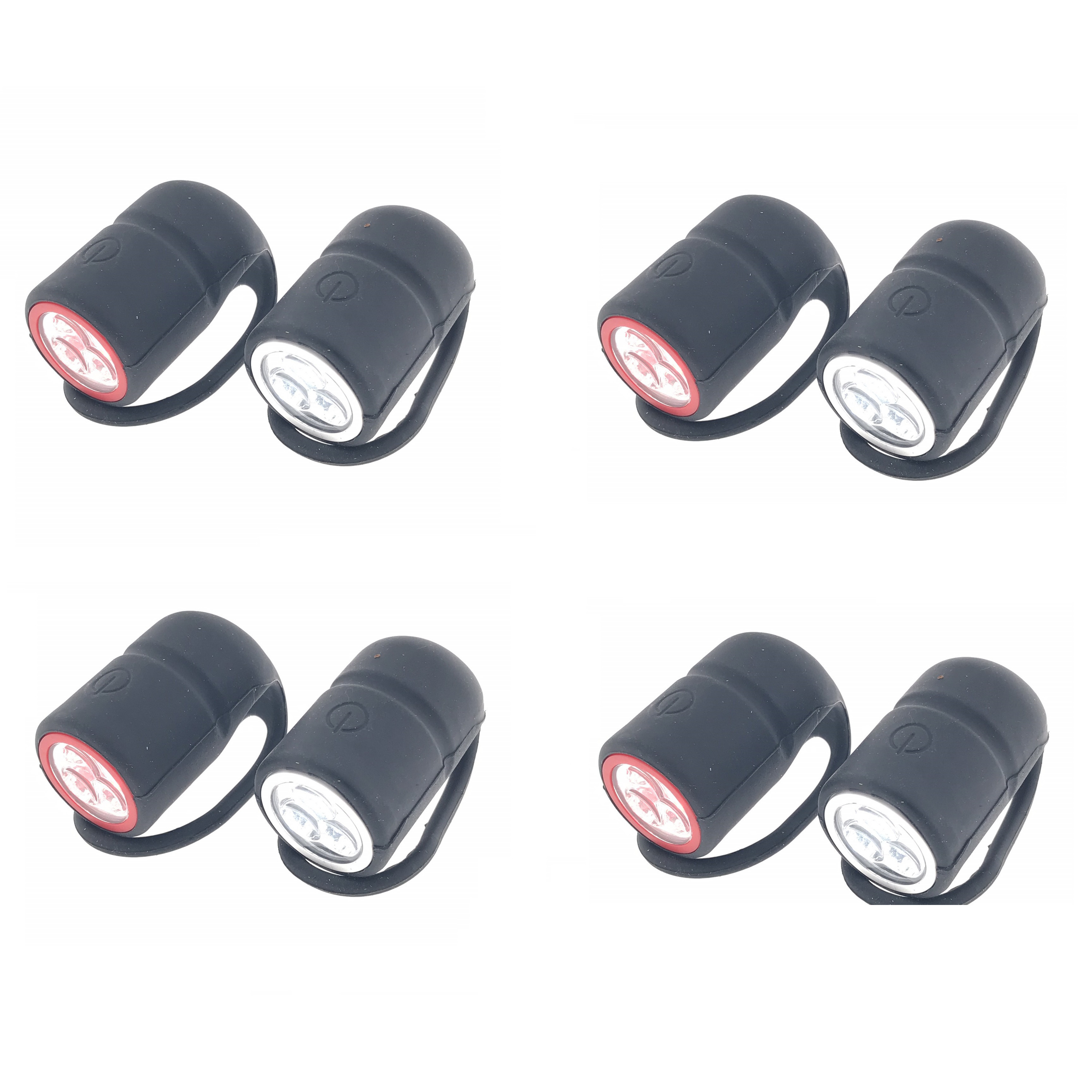 4x Fietslampjes fietsverlichting set waterdicht voorlicht / achterlicht 3 LEDs -