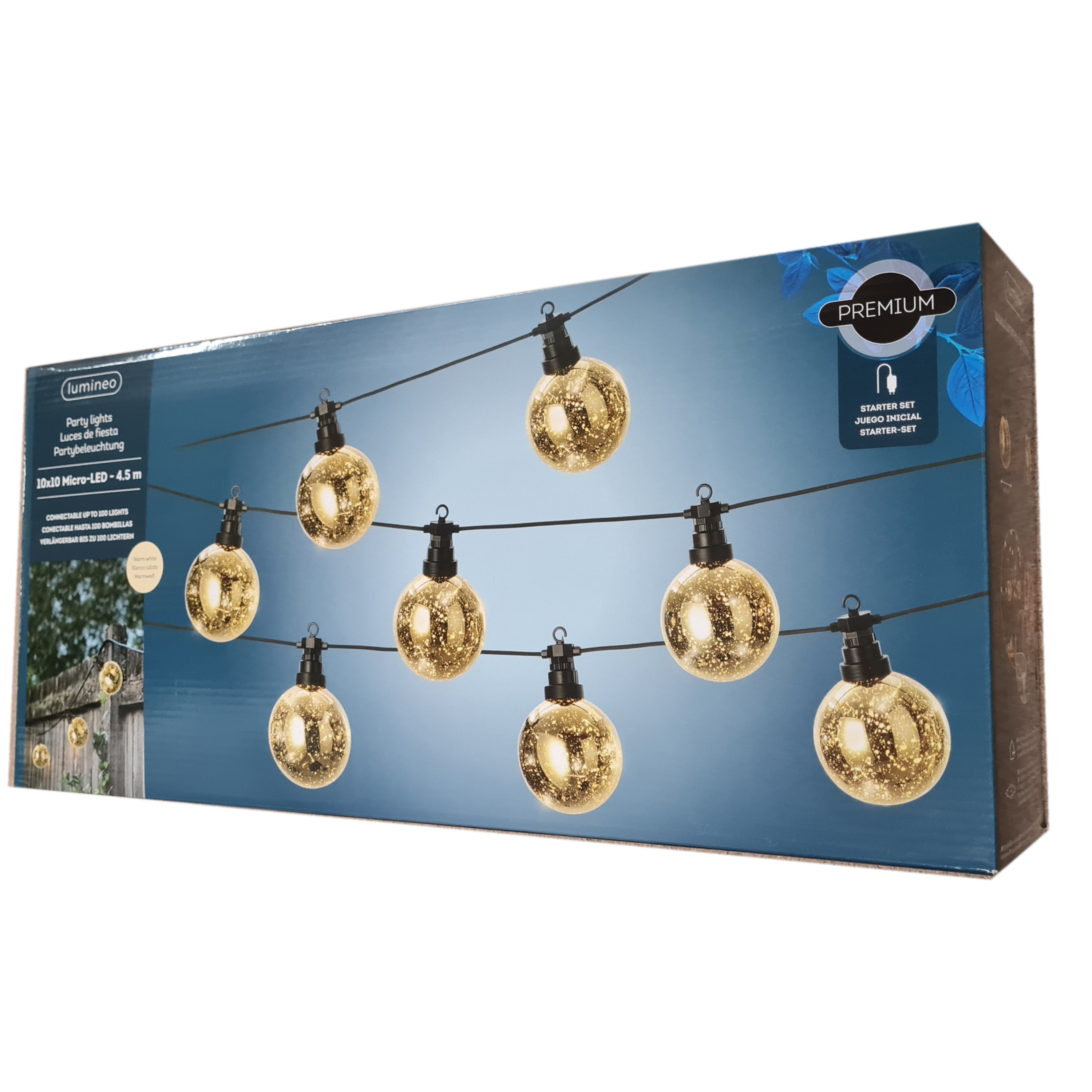 Feestverlichting lichtsnoer - 10 bolletjes - warm wit - 4,5 m - koperdraad - tuinverlichting -