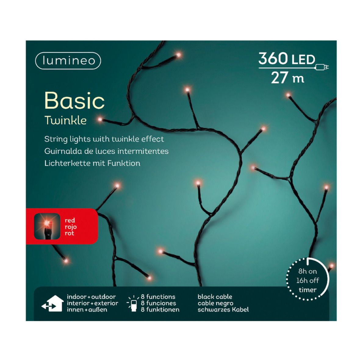 Lumineo Kerstboomverlichting - rood - twinkle - 32 meter -