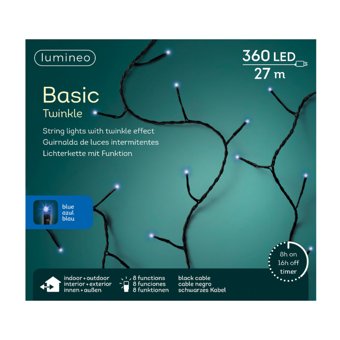 Lumineo Kerstverlichting - blauw - twinkle - 32 meter - 360 lampjes - boomverlichting -