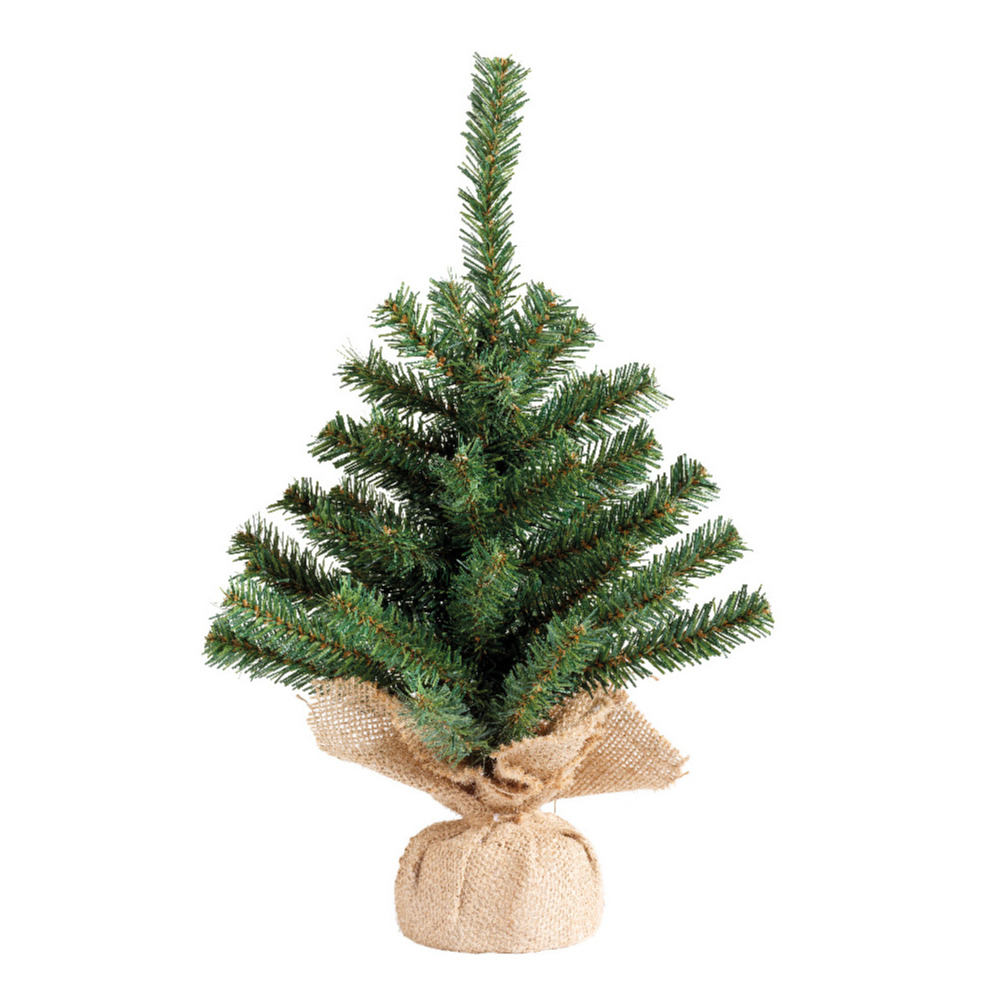 1x Volle mini kunst kerstboompjes/kunstboompjes in jute zak 35 cm -