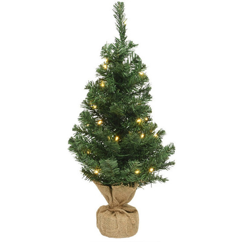 Everlands kunst kerstboom - H60 cm - met kerstverlichting - kunstboom -