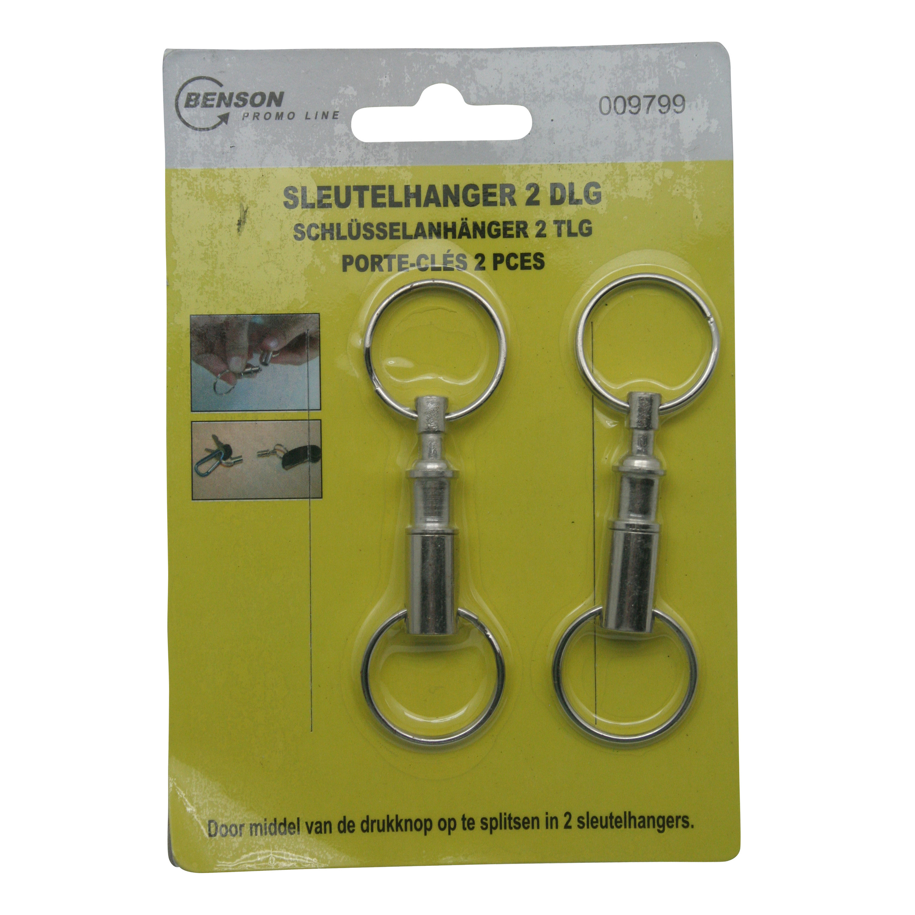 2x Sleutelhangers / key snaps metaal zilver met sleutelringen -