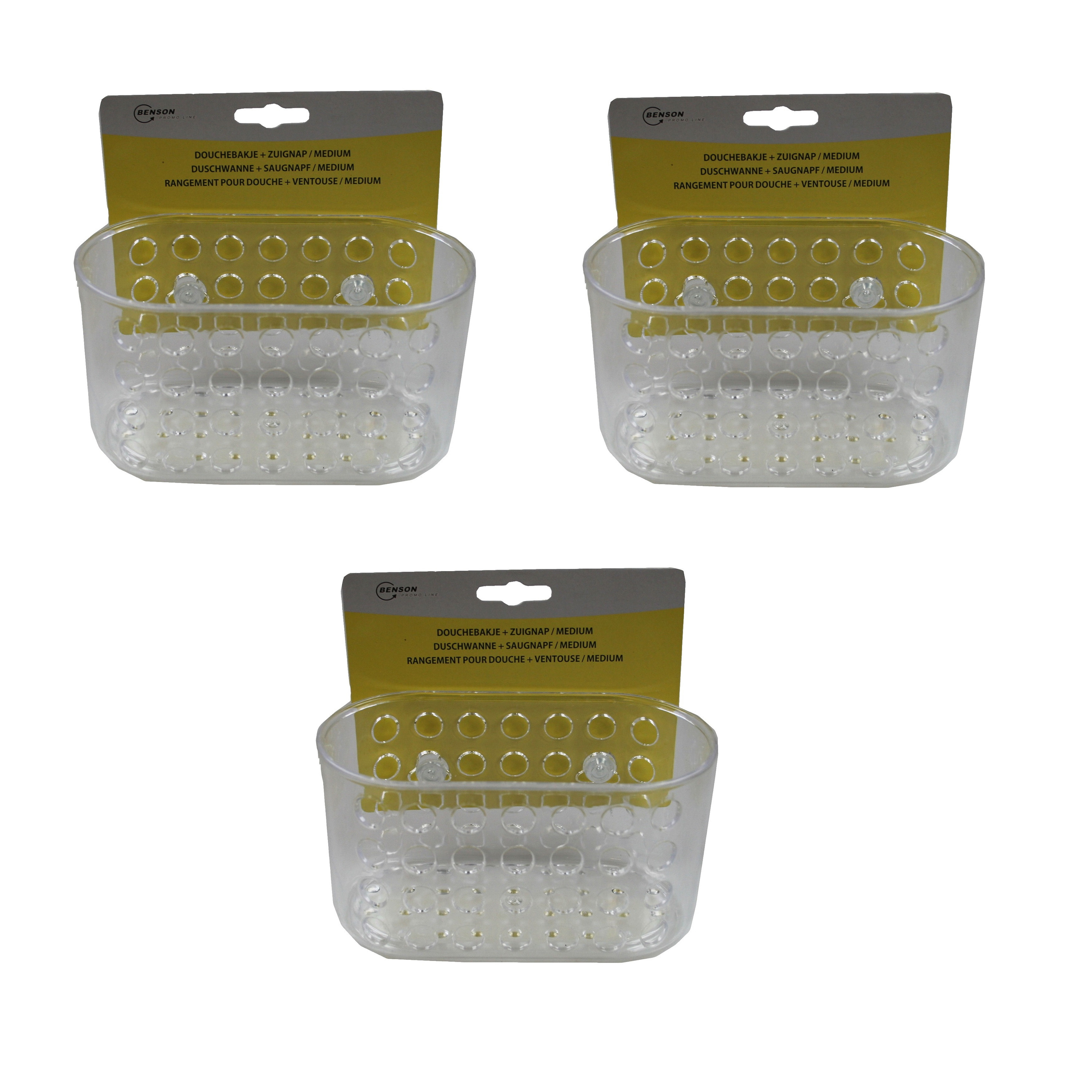 3x Douchebakjes transparant met zuignappen 15.5 x 8 x 8 cm -