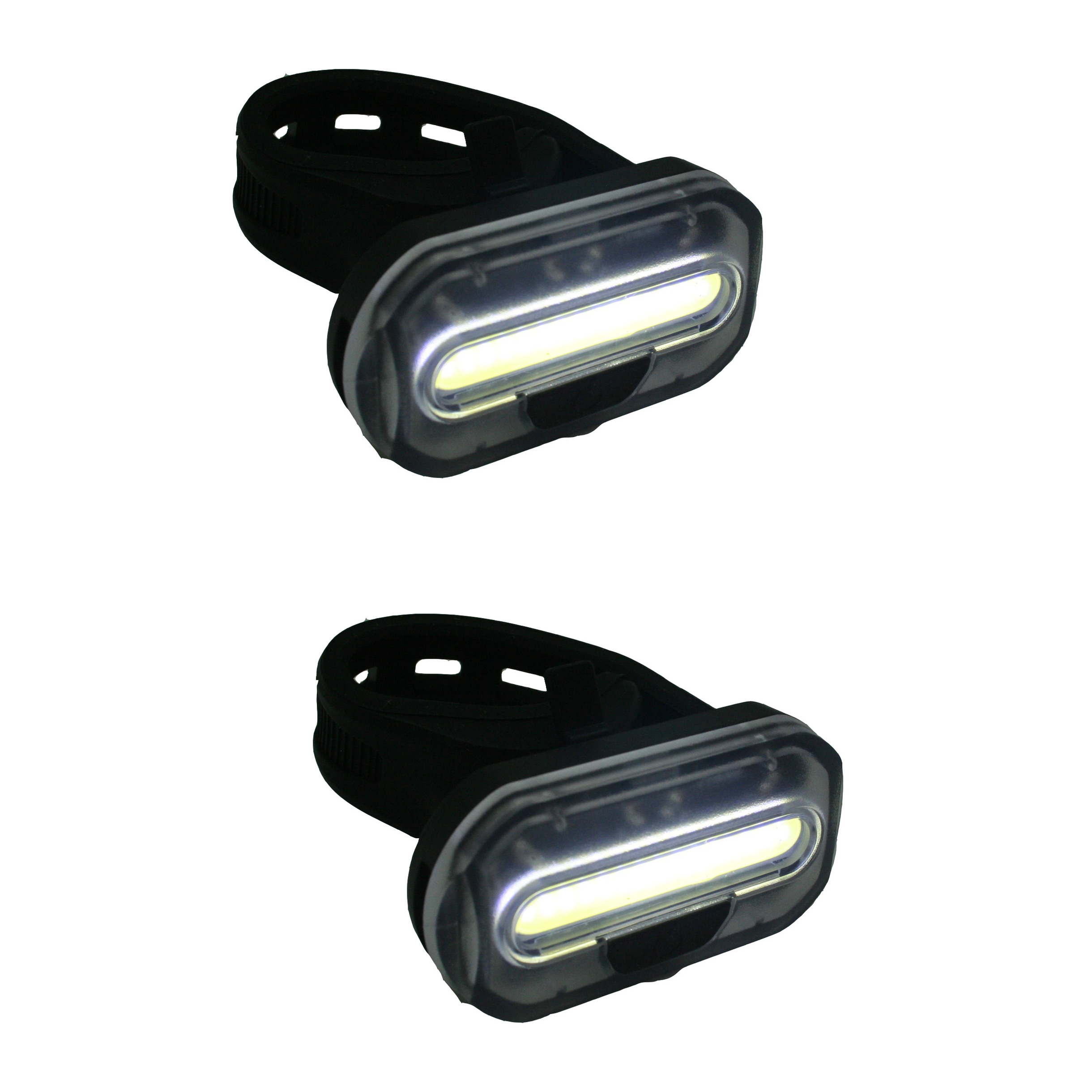 2x Fietskoplampen / batterijvoorlichten fietsverlichting COB LED met bevestigingsband -