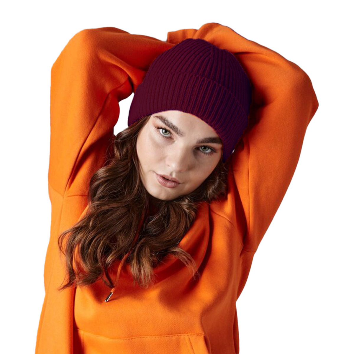 Gebreide Ribbed Beanie wintermuts - bordeaux rood - volwassenen - Polyacryl One size -