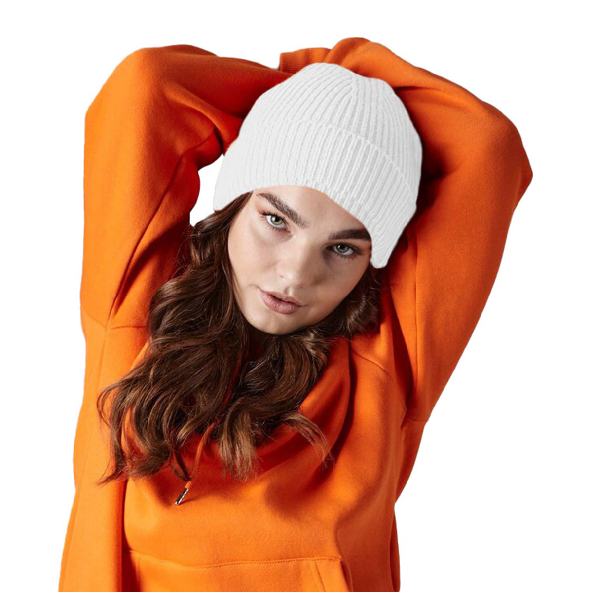 Gebreide Ribbed Beanie wintermuts - wit - volwassenen - Polyacryl One size -