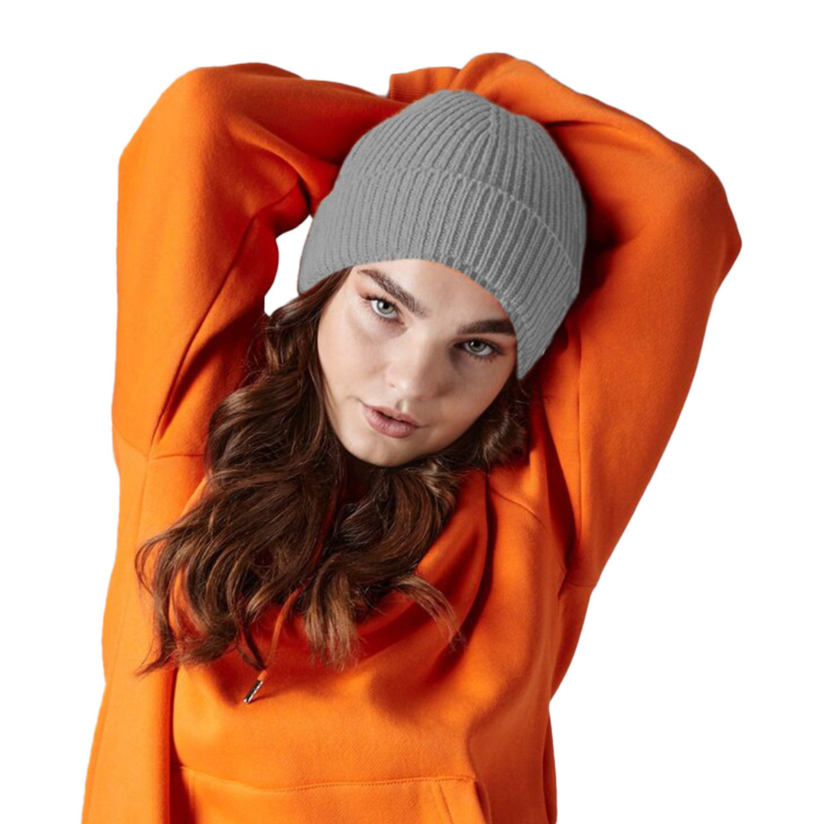 Gebreide Ribbed Beanie wintermuts - grijs - volwassenen - Polyacryl One size -