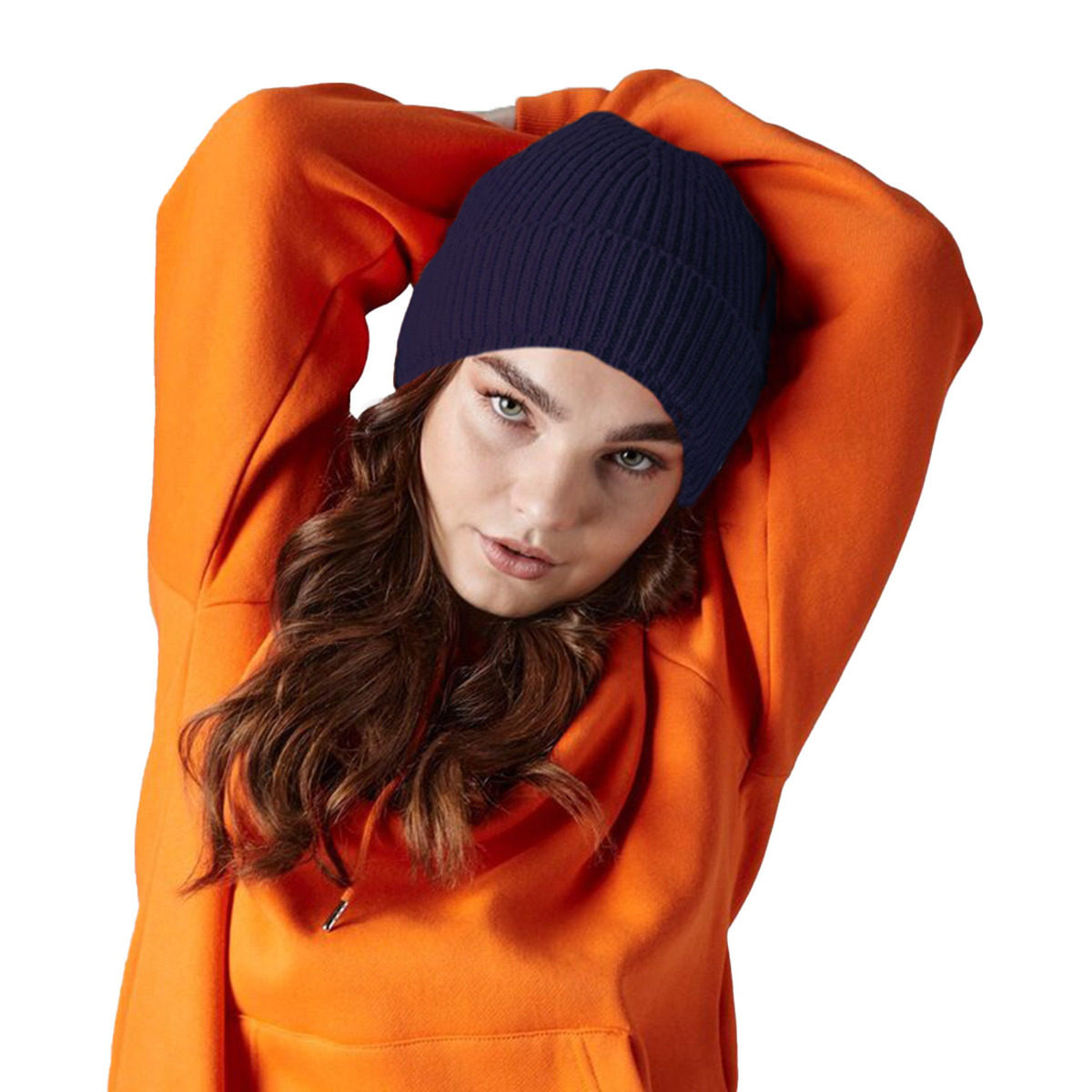Gebreide Ribbed Beanie wintermuts - donkerblauw - volwassenen - Polyacryl One size -