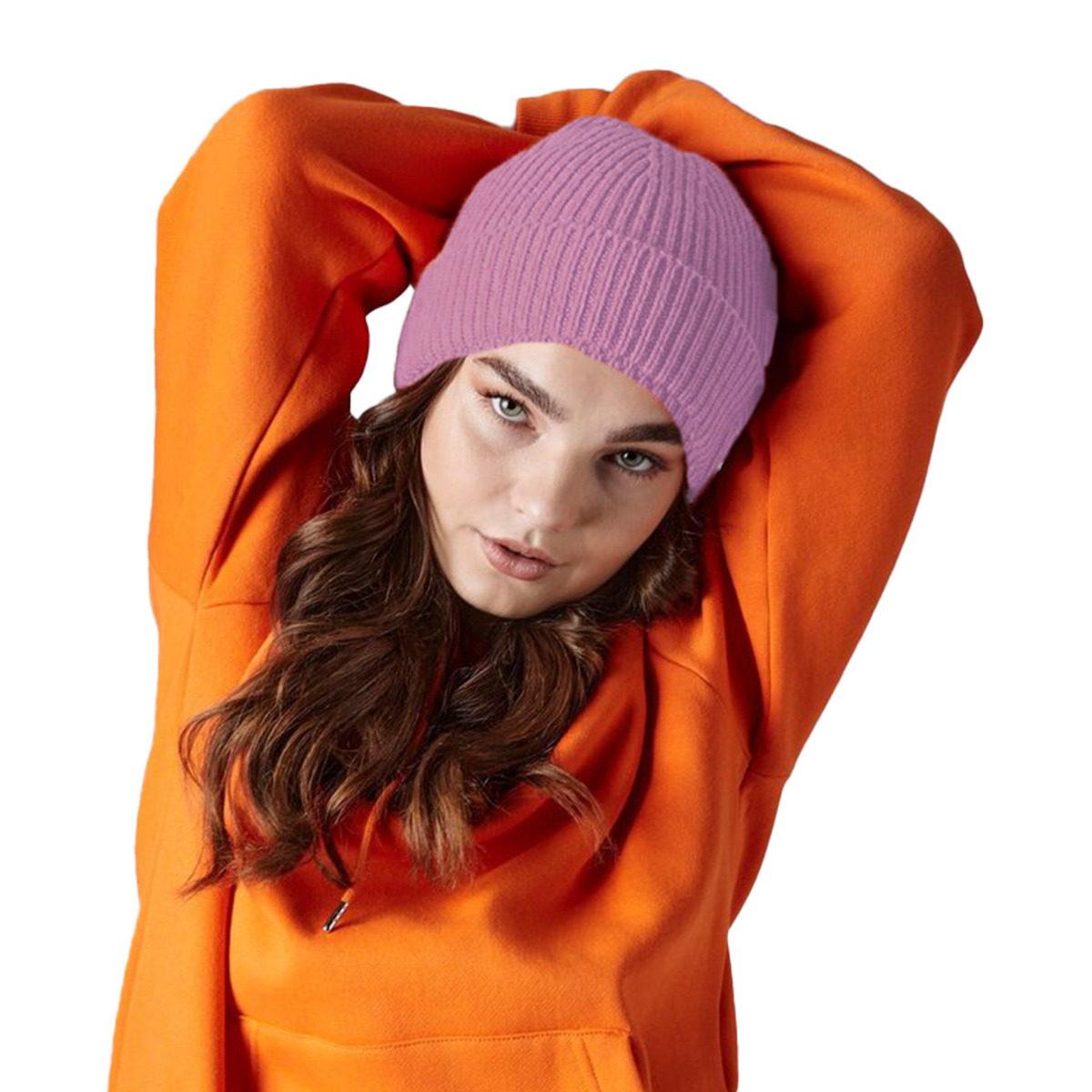 Gebreide Ribbed Beanie wintermuts - oud roze - volwassenen - Polyacryl One size -