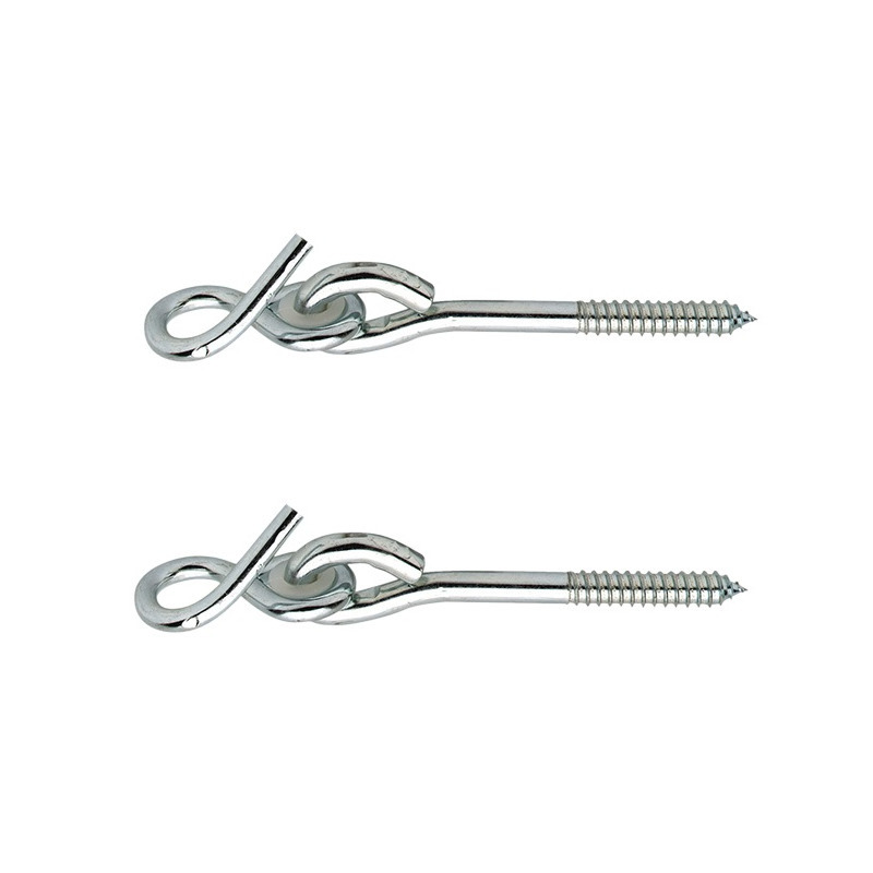 2x stuks bevestigingshaken/schommelhaken staal verzinkt met houtdraad en kunststof bus 18 x 0,8 cm -