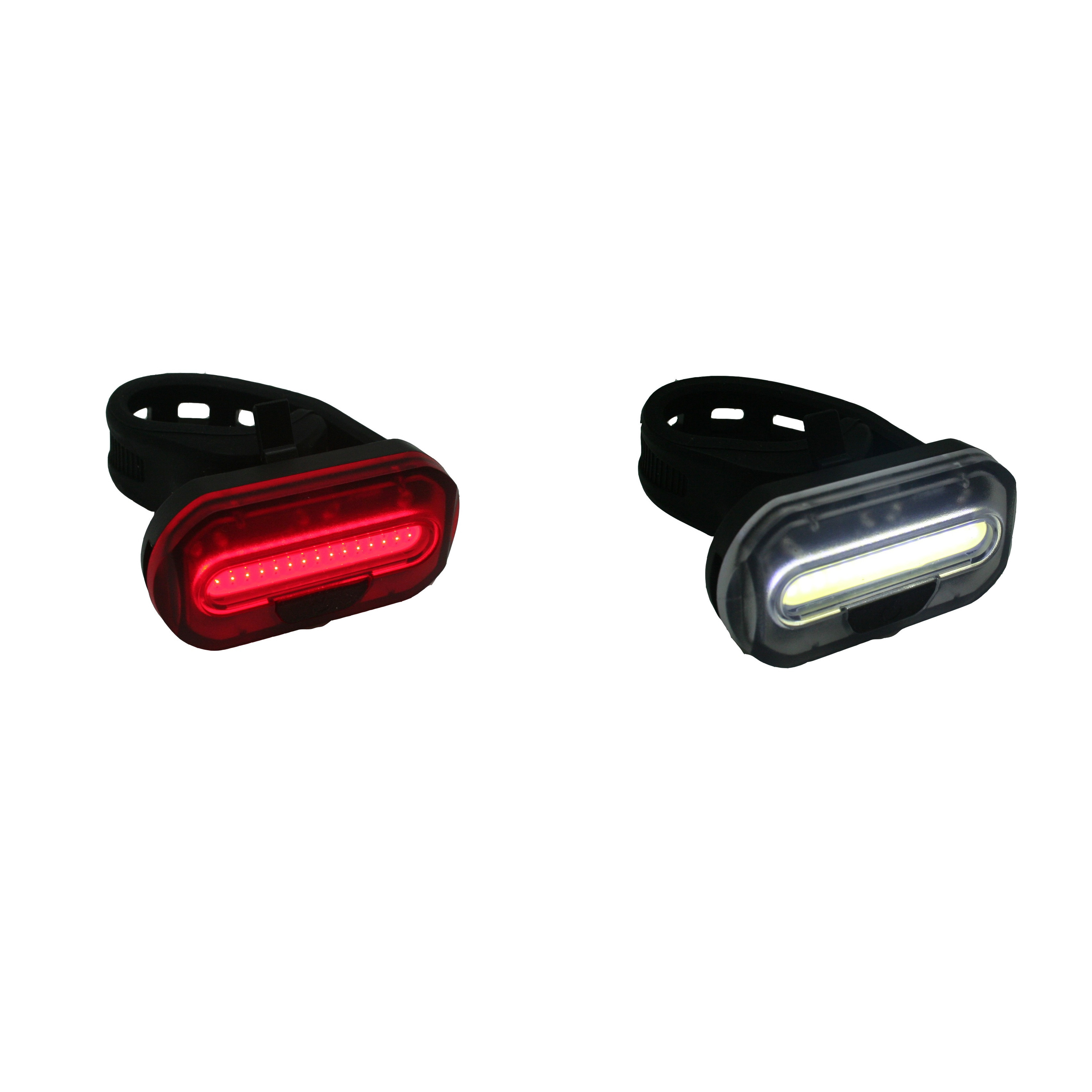 Fietsverlichting set koplamp en achterlicht COB LED met bevestigingsband -