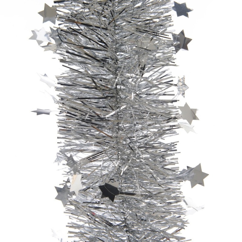 5x Zilveren sterren kerstslingers 270 cm kerstboom versieringen -