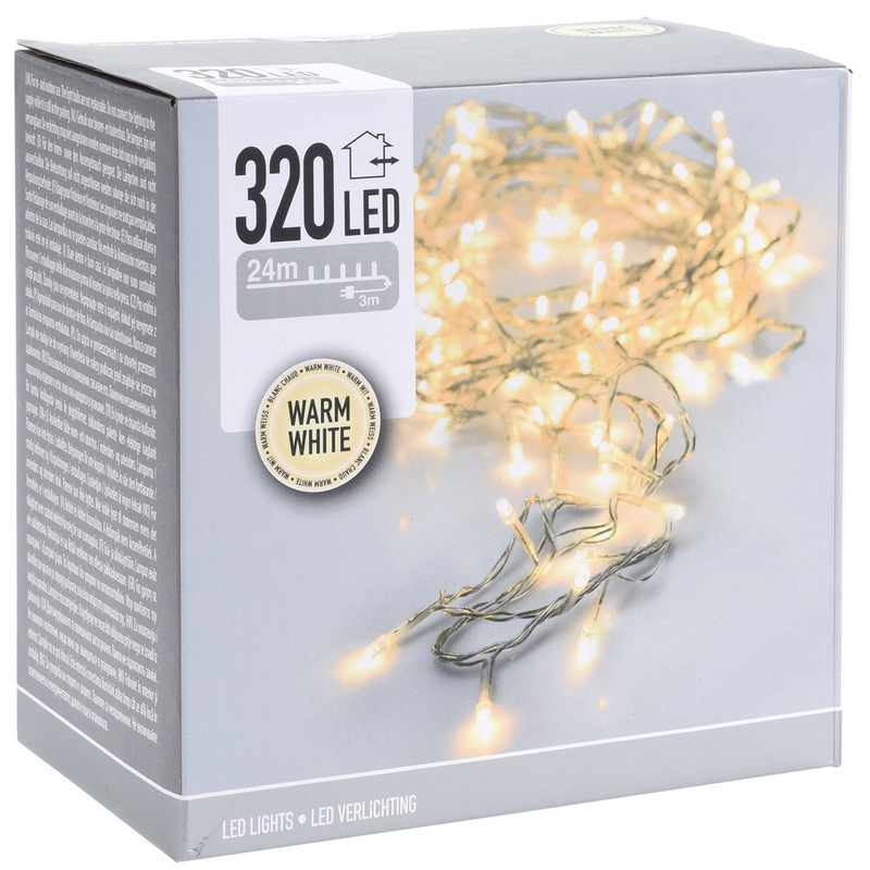 Kerstverlichting - snoer - warm wit - 320 LEDs - 24 m - transparant - kerstversiering -