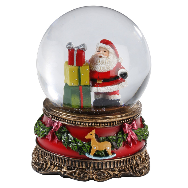 Sneeuwbol/snowglobe - kerstman met cadeaus - 9 cm - glas/polyresin -