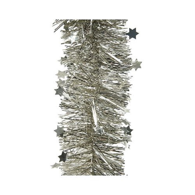 6x Champagne sterren kerstslingers 10 x 270 cm kerstboom -