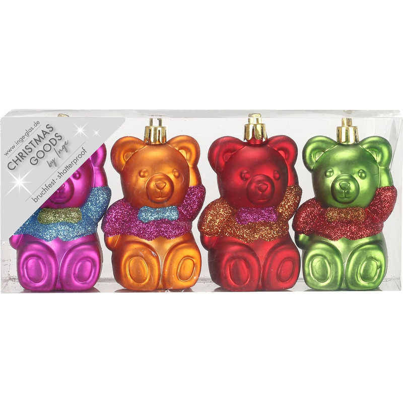 Inge Christmas Kerstballen - beertjes - 4x - gekleurd - 8 cm -