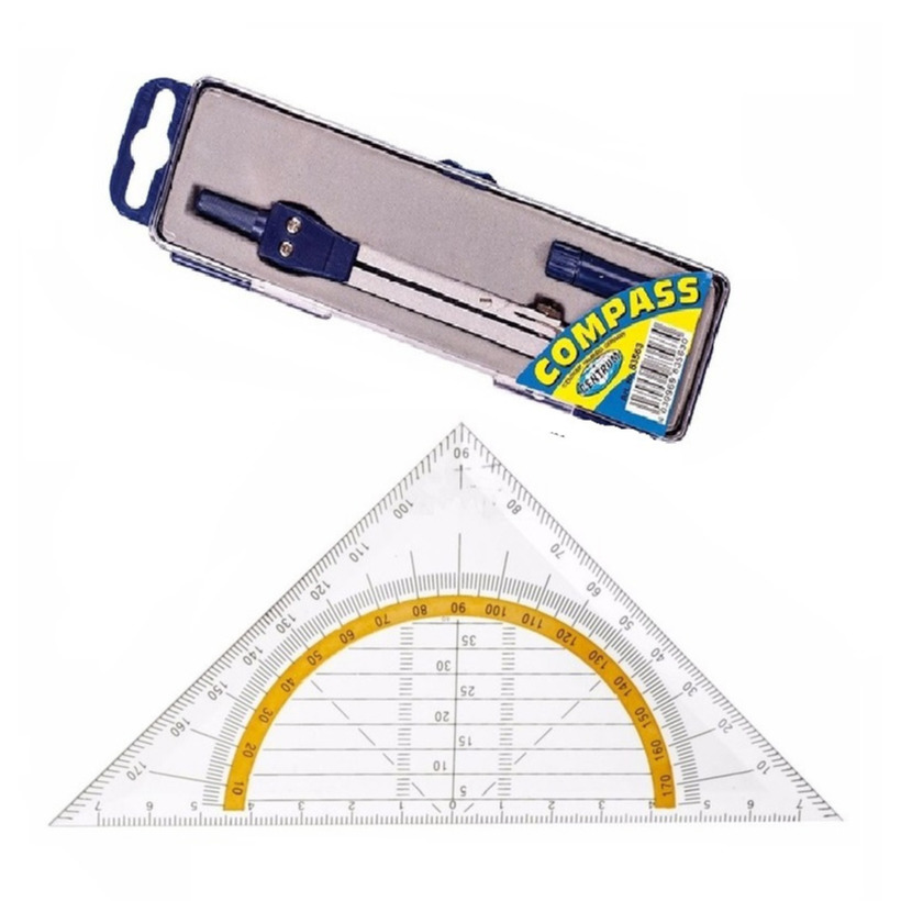 Geodriehoek met passer wiskunde school set -