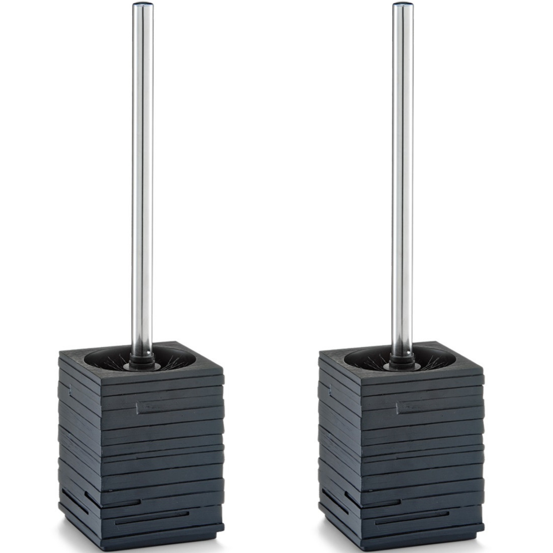 2x Toiletborstels zwart leisteen look 38,5 cm -