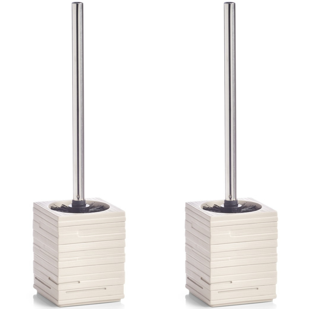 2x Toiletborstels wit leisteen look 38,5 cm -
