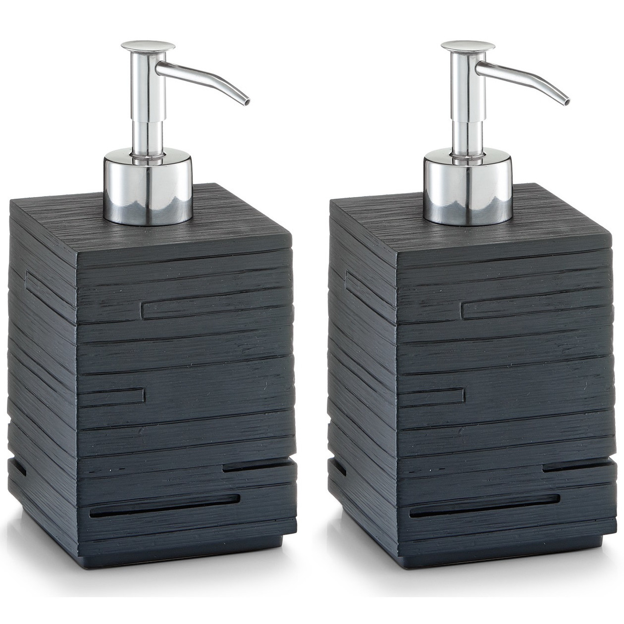 2x Zeeppompjes/zeepdispensers zwart leisteen look 16 cm -