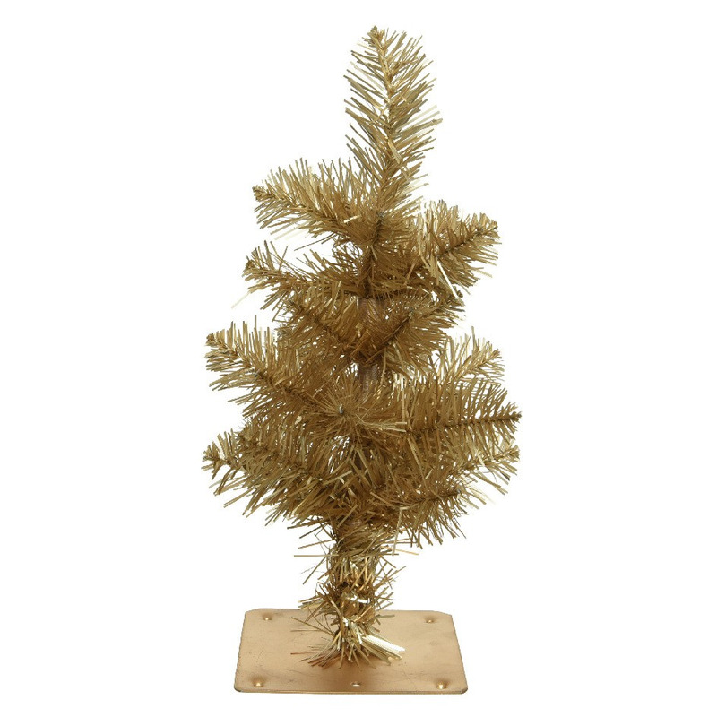 Mini kunst kerstboompje - H35 cm - goud - kunststof - miniboompjes -
