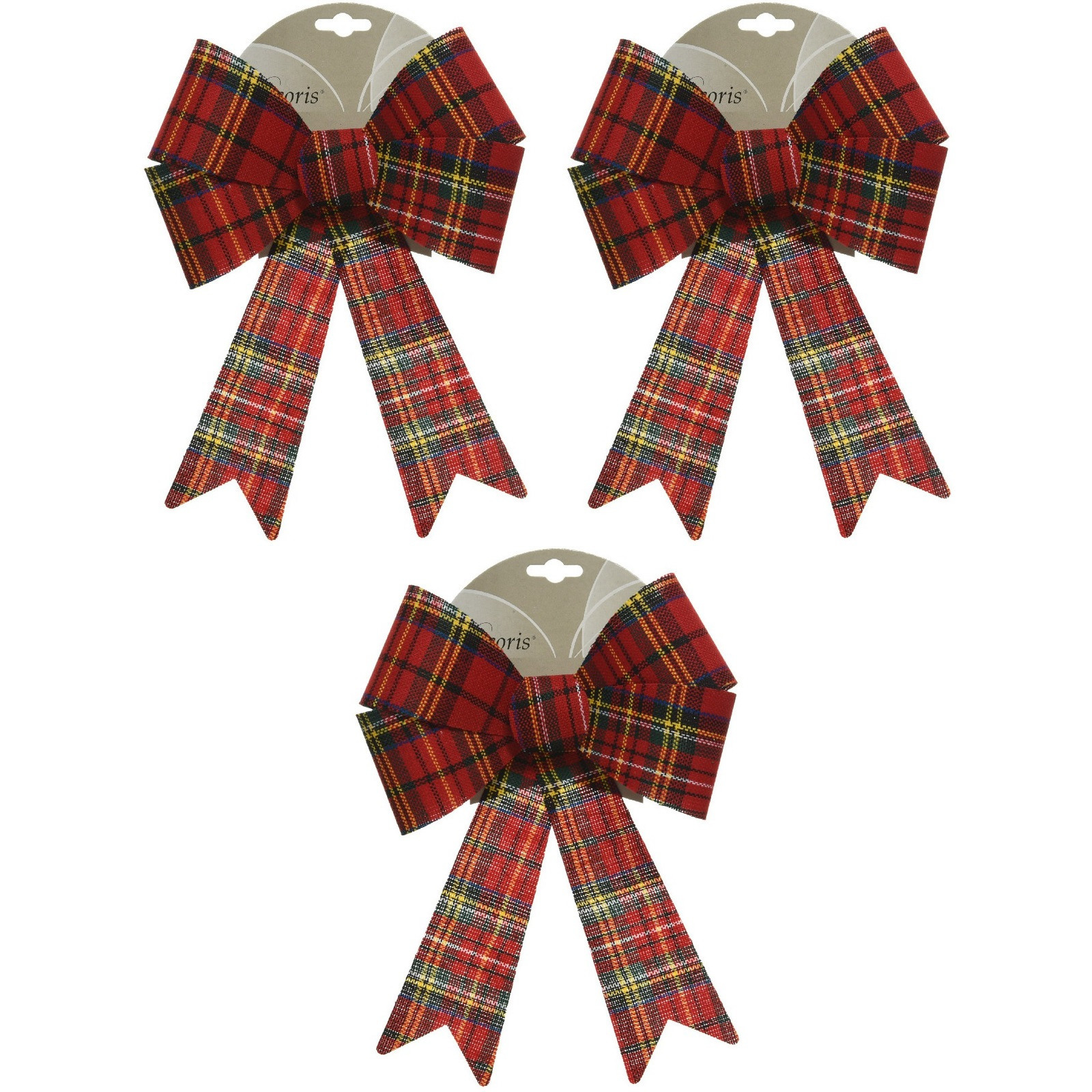 6x Kerstboom decoratie strikken geruit 23 cm -