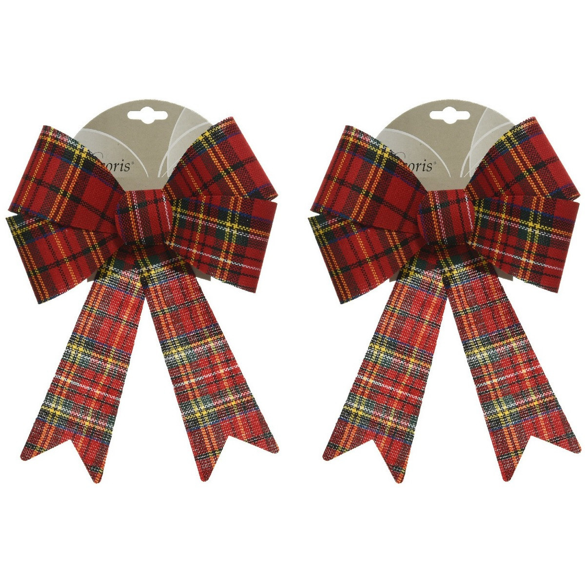 2x Kerstboom decoratie strikken geruit 23 cm -