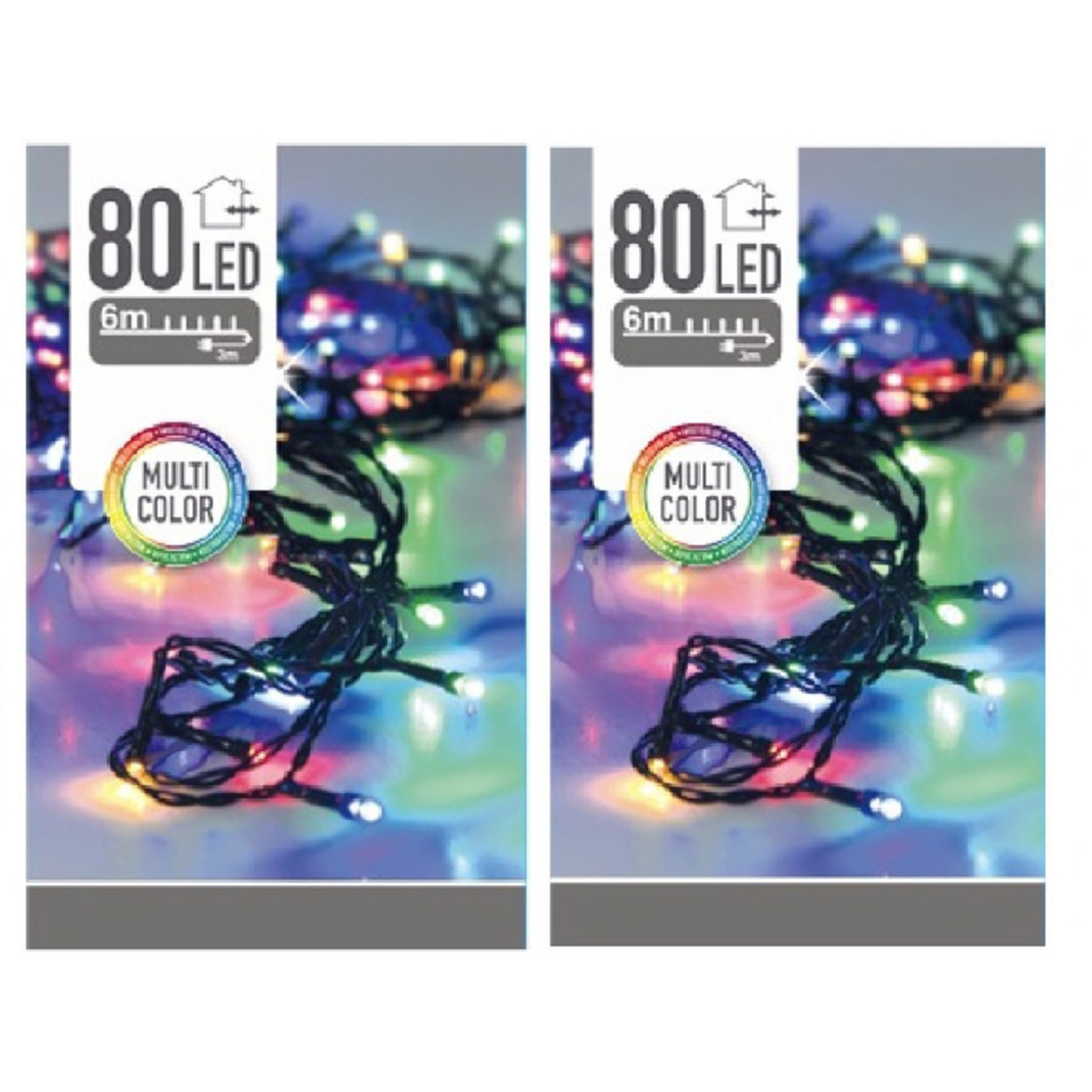 2x stuks kerstverlichting gekleurd buiten 80 lampjes -