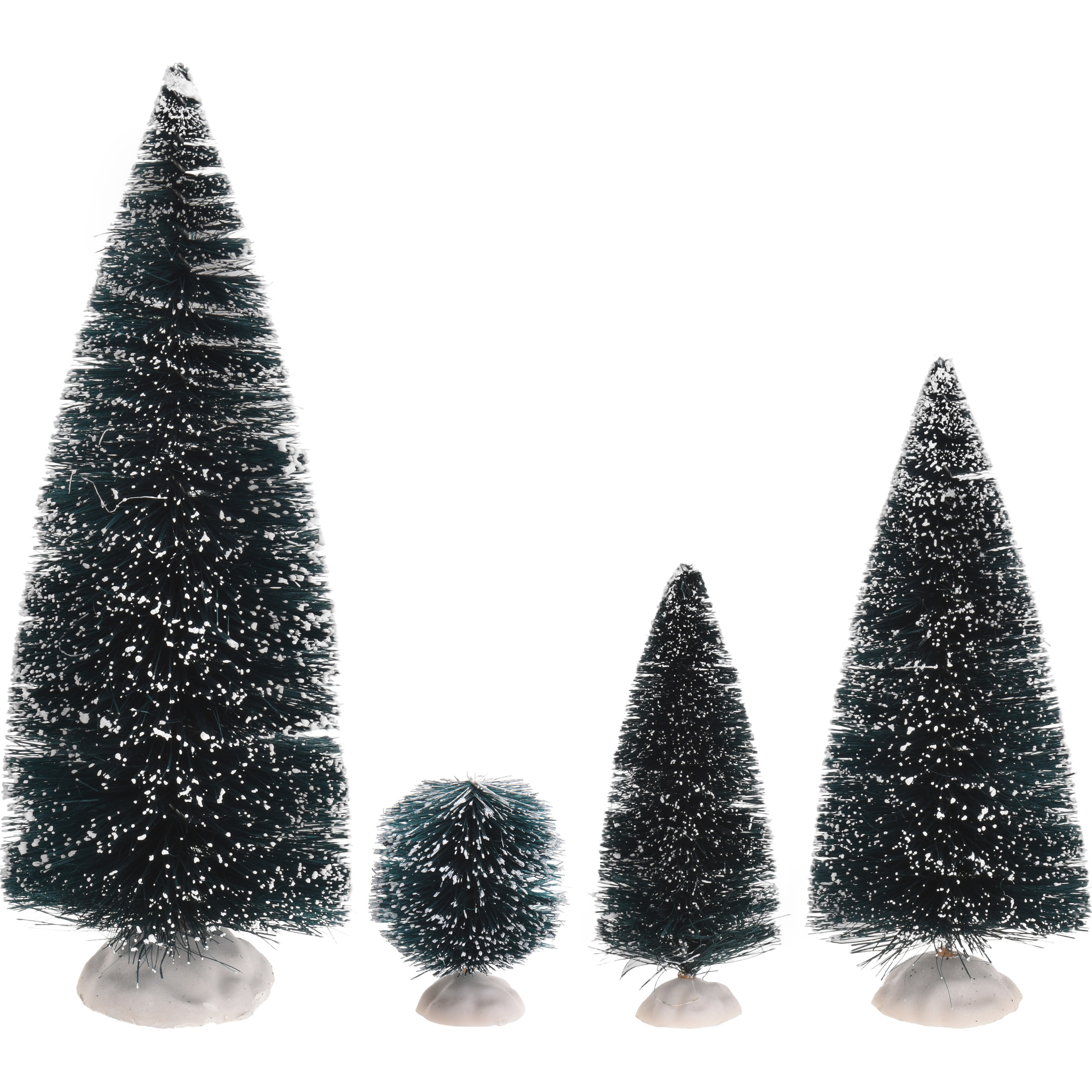 Kerstdorp onderdelen 9x decoratie dennenbomen/kerstbomen besneeuwd -