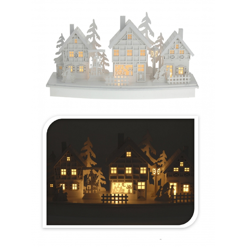 Houten kerstdorp wit met licht type 3 -