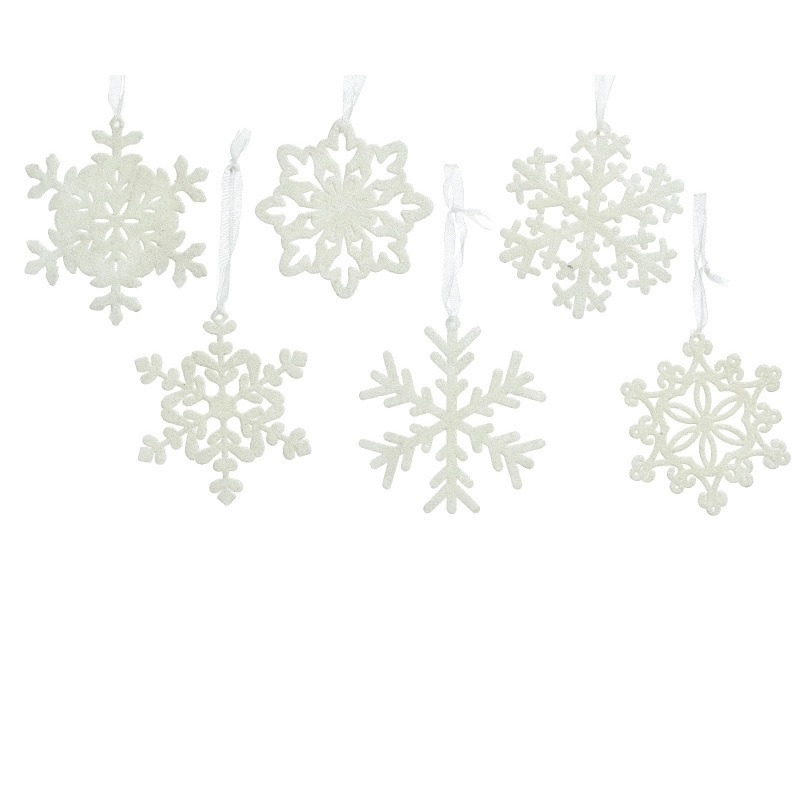 Decoris Kersthangers - 10 cm - sneeuwvlokken - wit - 6 stuks -