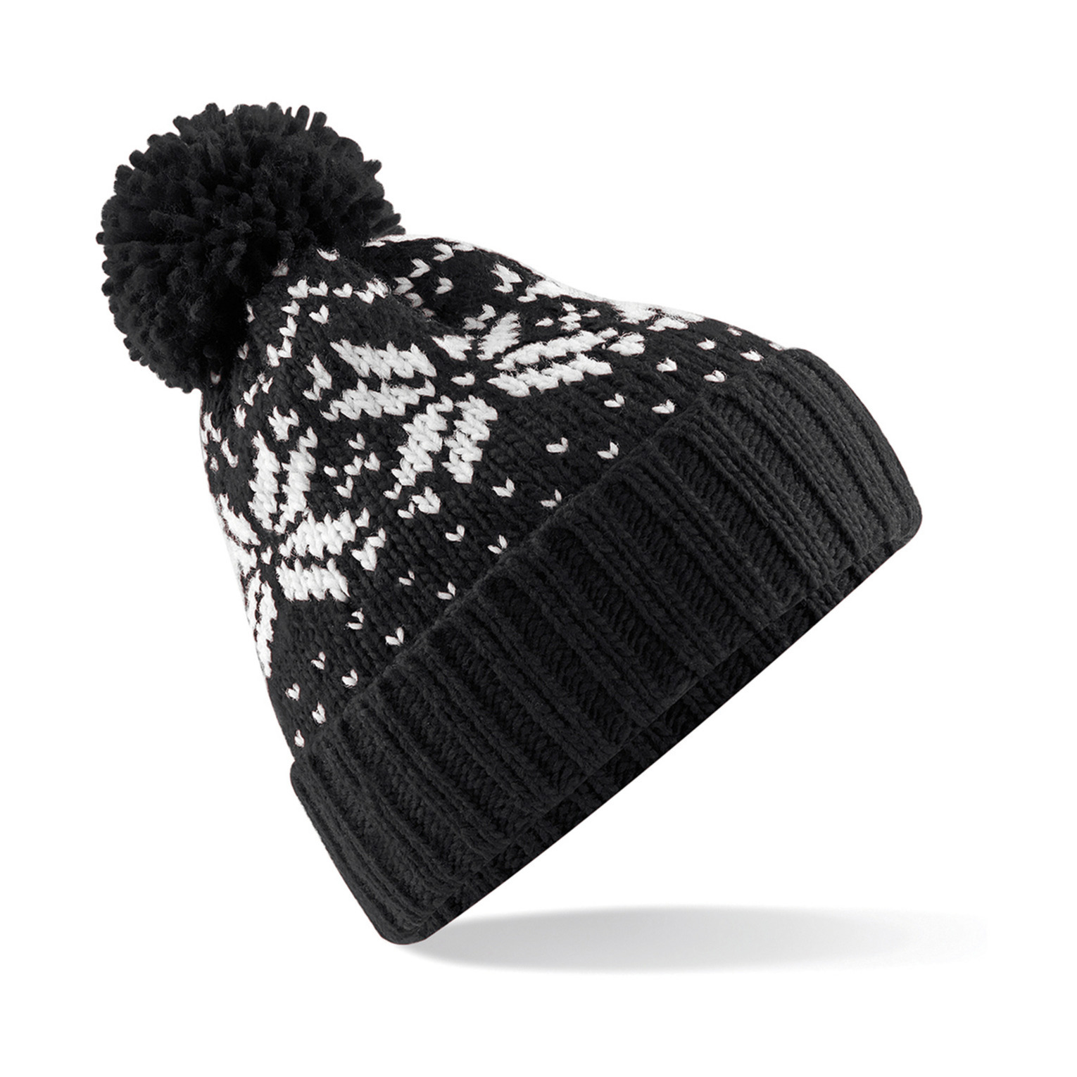 Gebreide Nordic Wintermuts met pom pom zwart/wit One size -