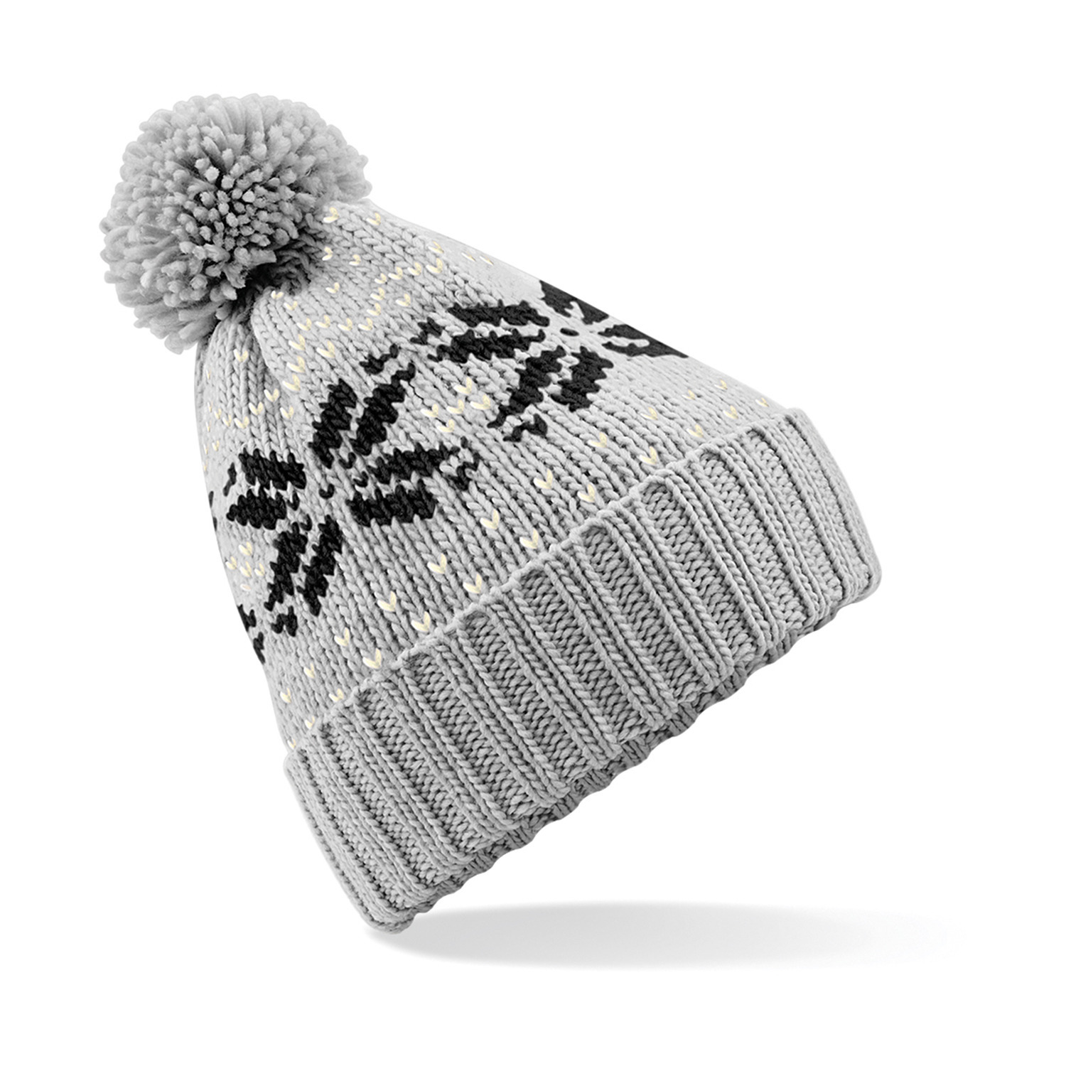 Gebreide Nordic wintermuts met pompom - grijs/zwart - volwassenen - Damesmutsen - herenmutsen One size -