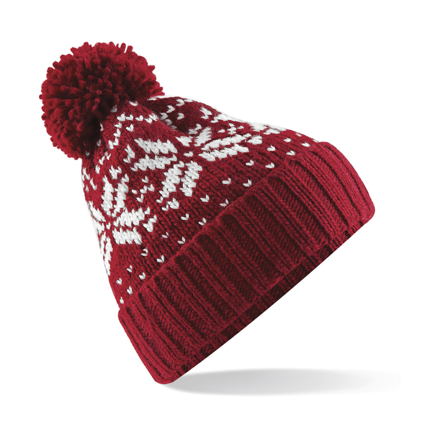 Gebreide Nordic wintermuts met pompom - rood/wit - volwassenen - Damesmutsen - herenmutsen One size -