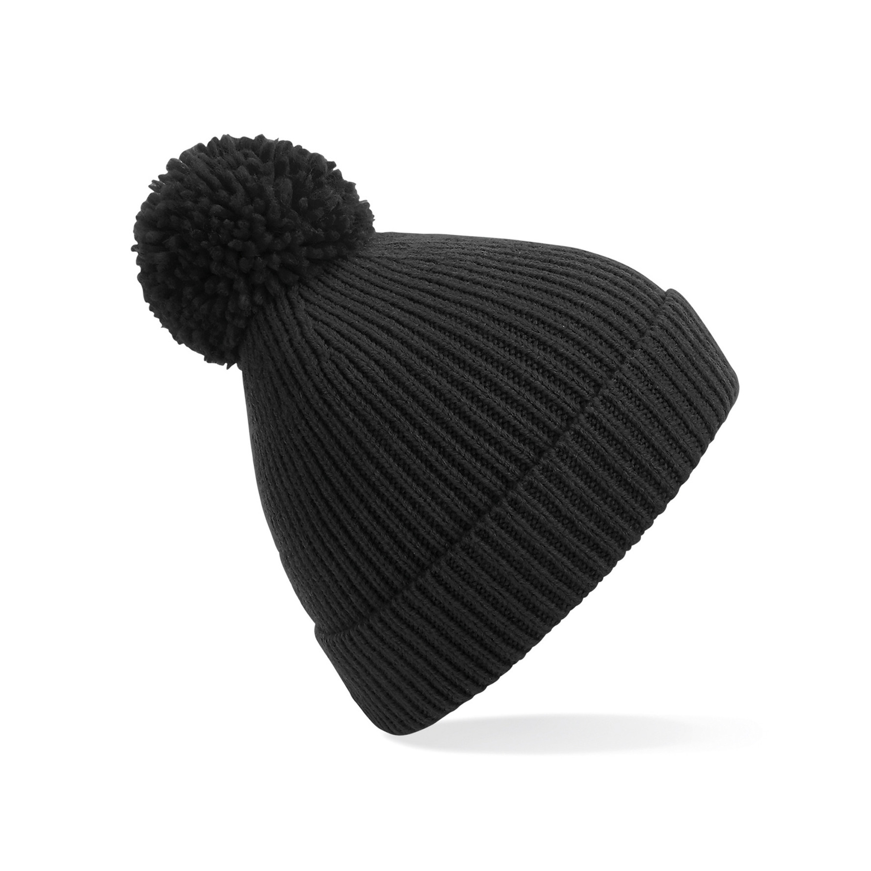 Gebreide Wintermuts met pom pom zwart -