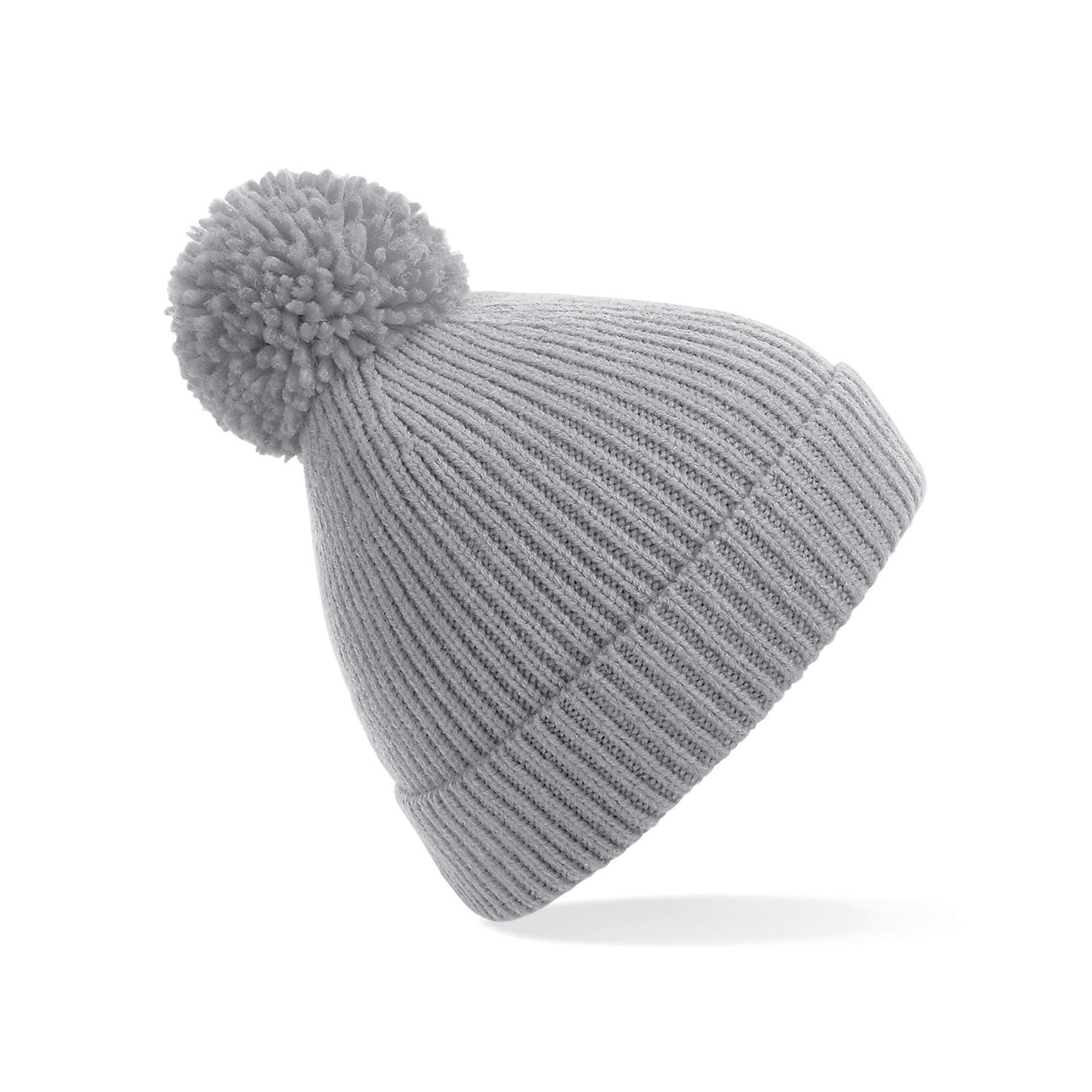 Gebreide Wintermuts met pom pom lichtgrijs -