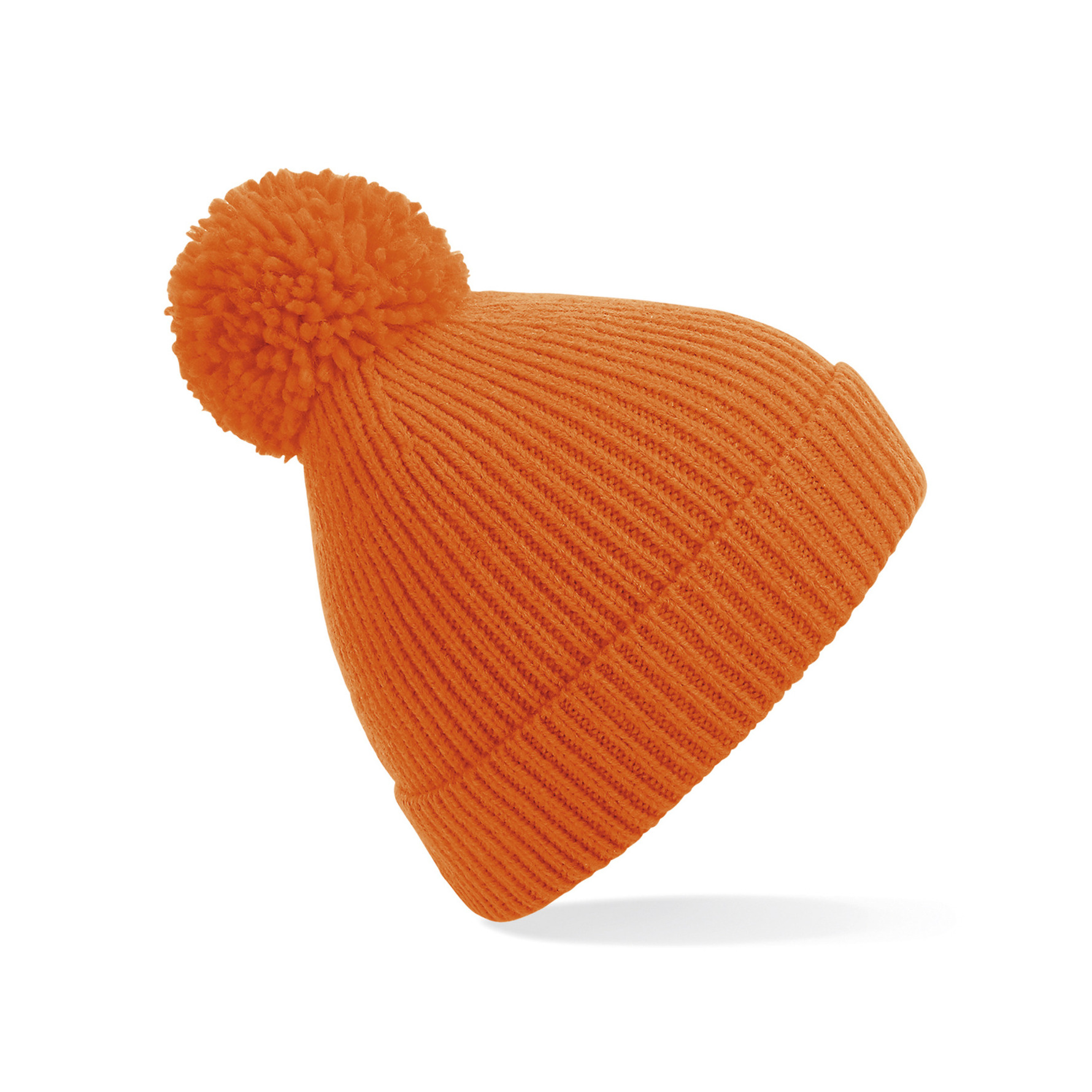 Gebreide Wintermuts met pom pom oranje -
