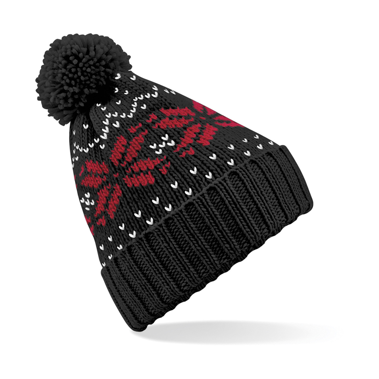 Gebreide Nordic wintermuts met pompom - zwart/rood - volwassenen - Damesmutsen - herenmutsen One size -