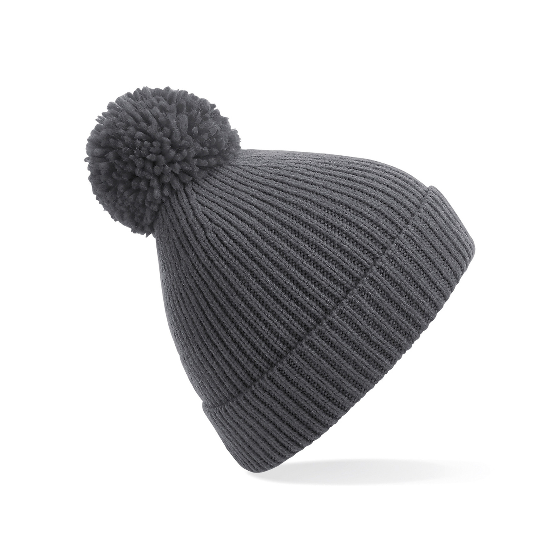 Gebreide Wintermuts met pom pom graphiet grijs -